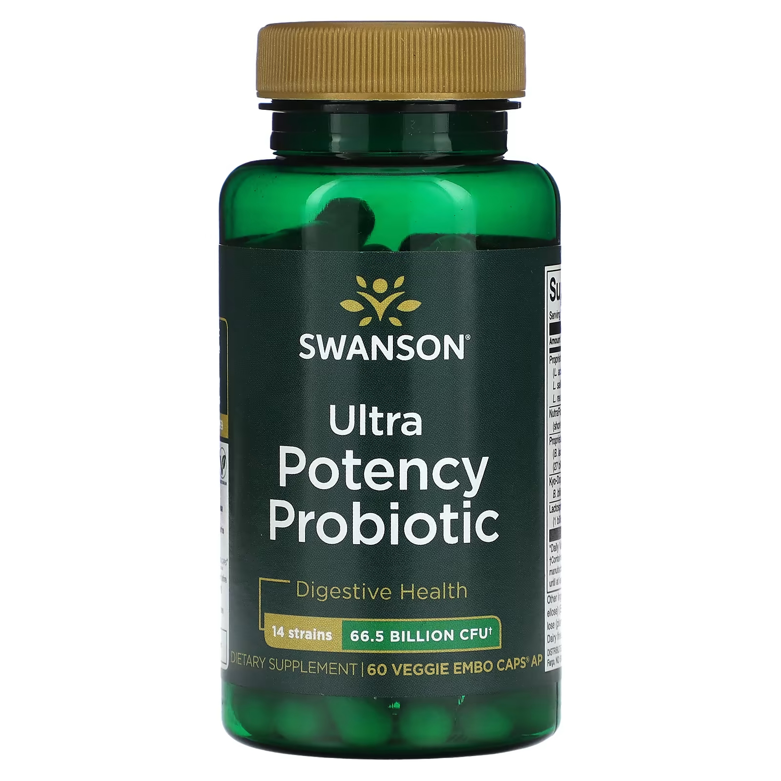 Пищевая добавка Swanson Ультраэффективный пробиотик 665млрд КОЕ, 60 растительных капсул align probiotics поддержка пищеварения 24 7 добавка с пробиотиками 56 капсул