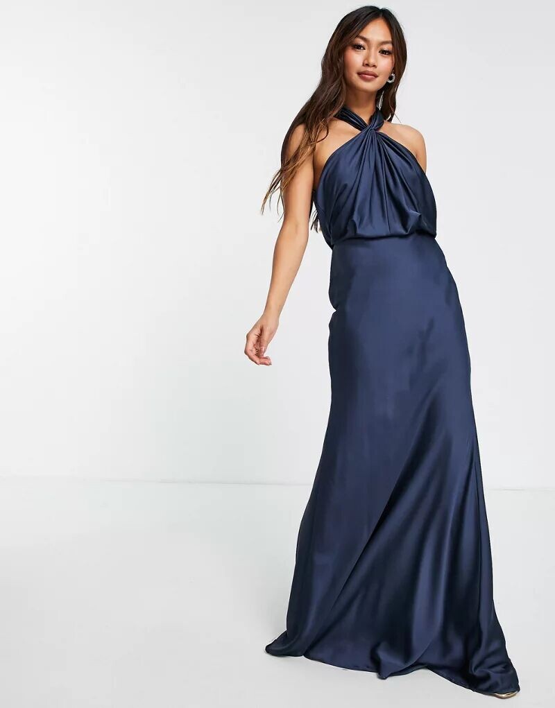 

Атласное платье макси с воротником-бретелькой ASOS Bridesmaid