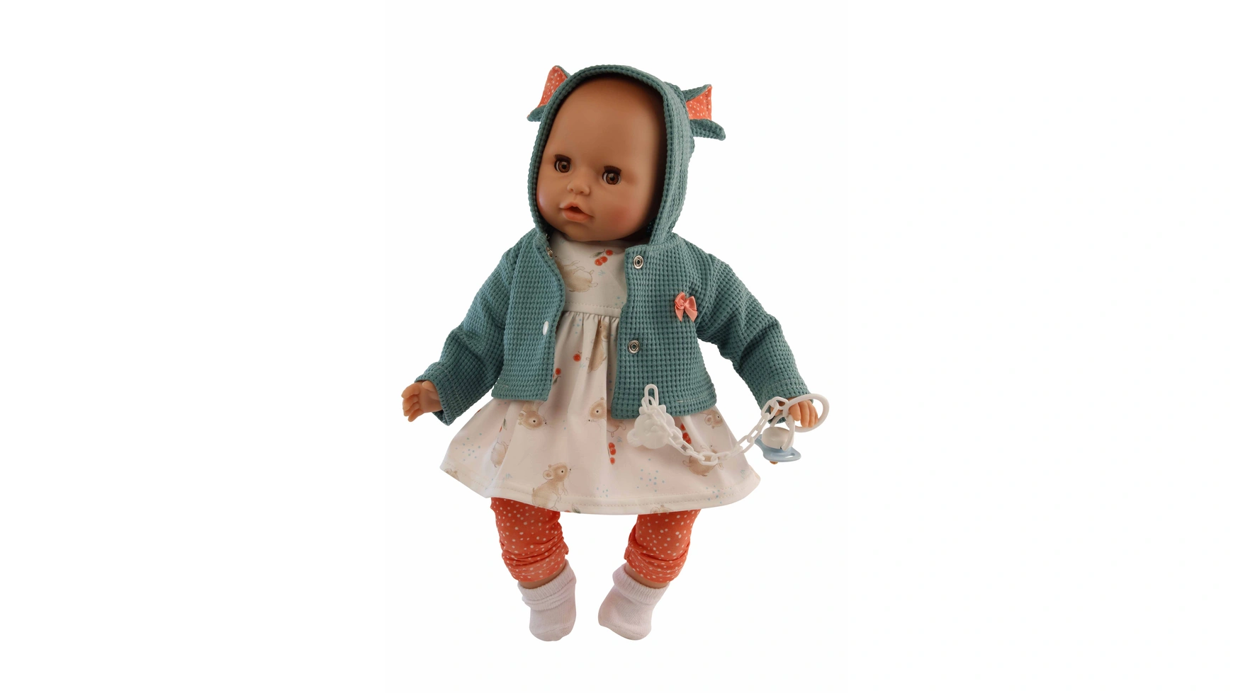 Куклы Schildkroet-Puppen Amy 45 см с соской, росписью волос, карими спящими глазами, мышкой в ​​одежде