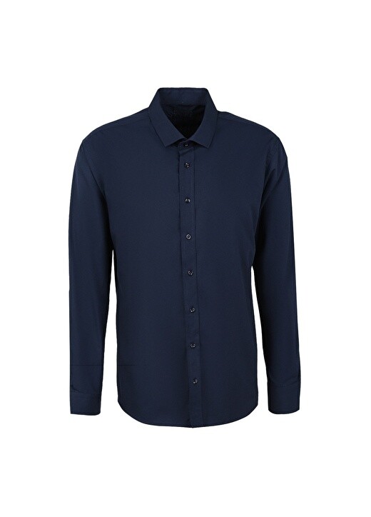 

Однотонная темно-синяя мужская рубашка Slim Fit с классическим воротником Süvari