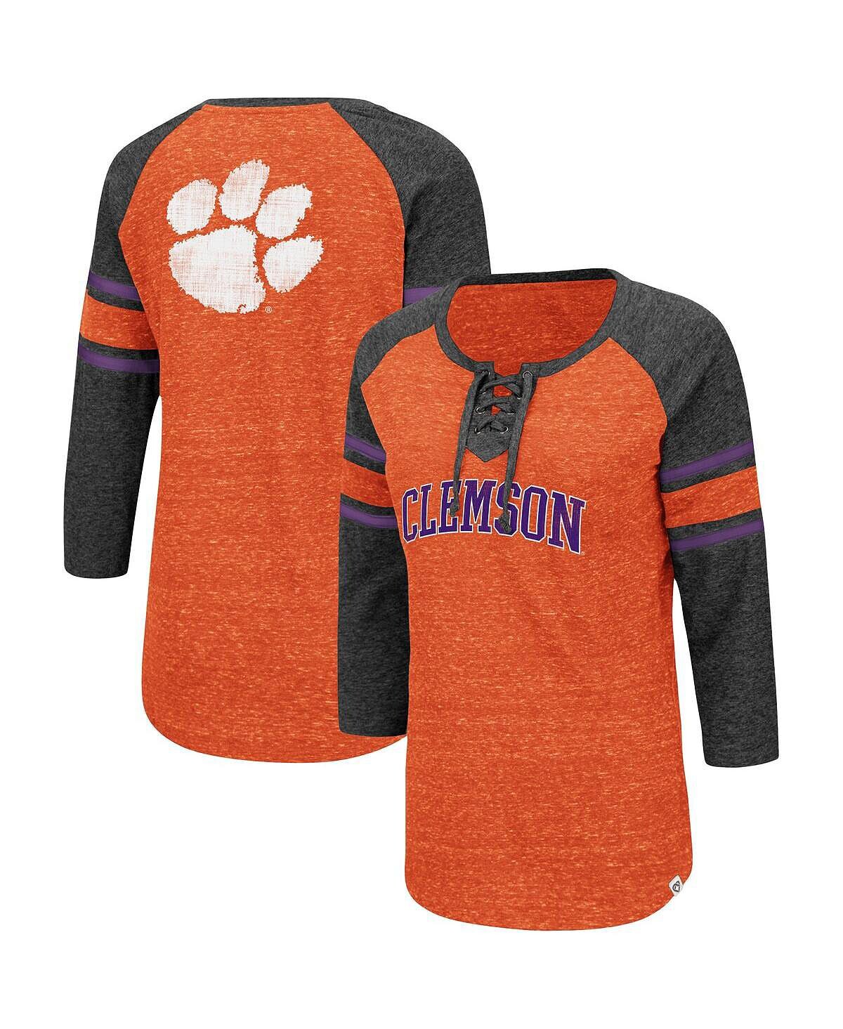 

Женская оранжево-серая футболка Clemson Tigers Scienta Pasadena реглан с рукавами 3/4 на шнуровке Space Dye Colosseum, Оранжевый