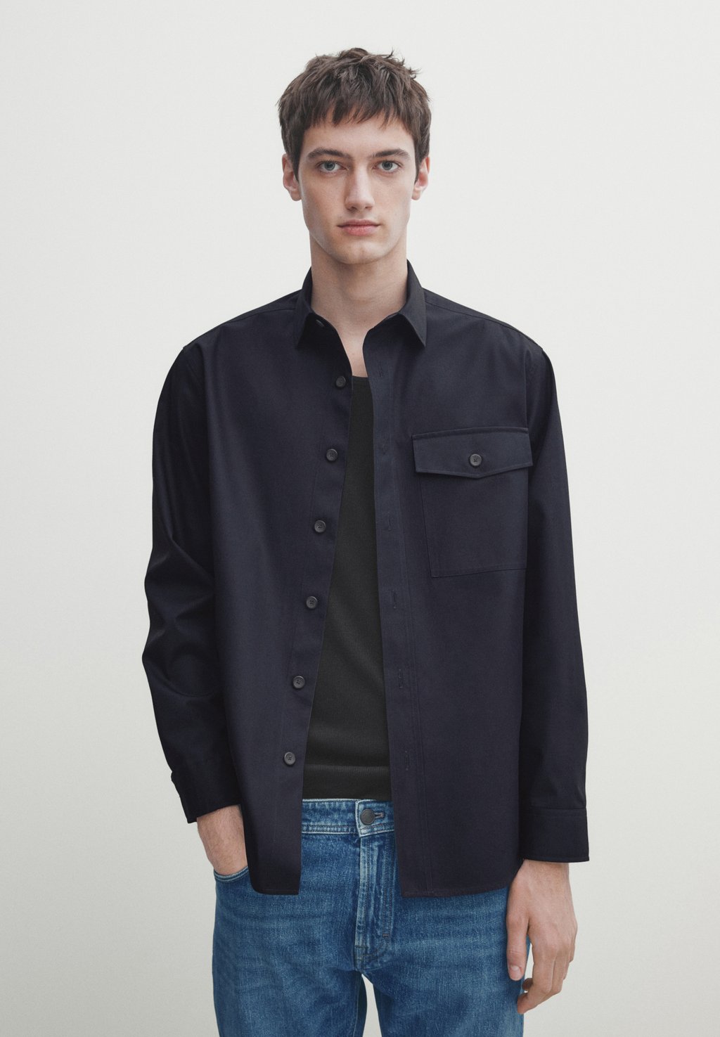 Рубашка WITH CHEST POCKET Massimo Dutti, пестрый темно-синий куртка рубашка massimo dutti cotton with chest pocket хаки