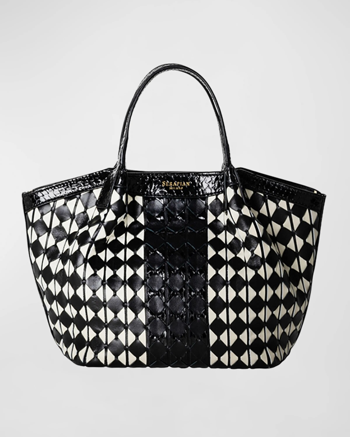 

Сумка-тоут Secret Mini Mosaic из змеиной кожи Serapian, цвет Black Off White
