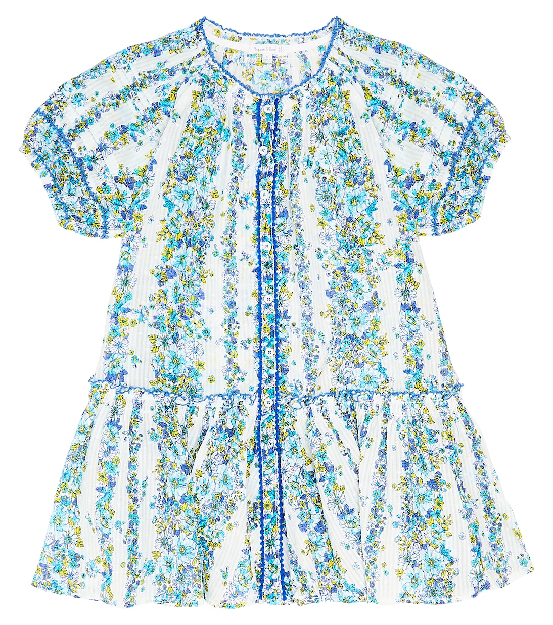 Хлопковое платье andrea в полоску с цветочным принтом Poupette St Barth Kids, синий цена и фото