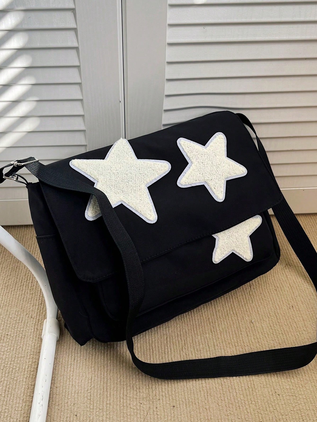 Новая повседневная простая студенческая сумка через плечо со звездным декором большой емкости, черный