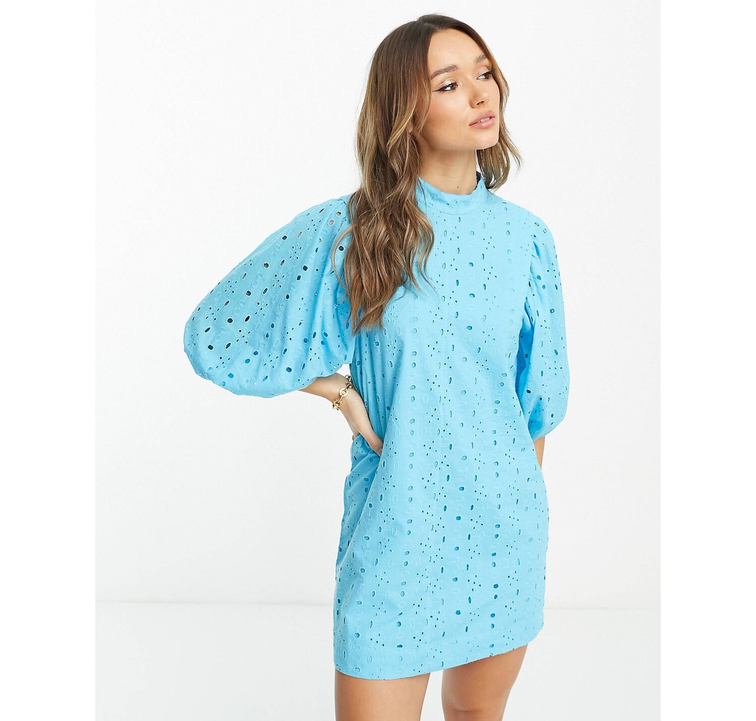 

Синее платье мини с пышными рукавами ASOS DESIGN
