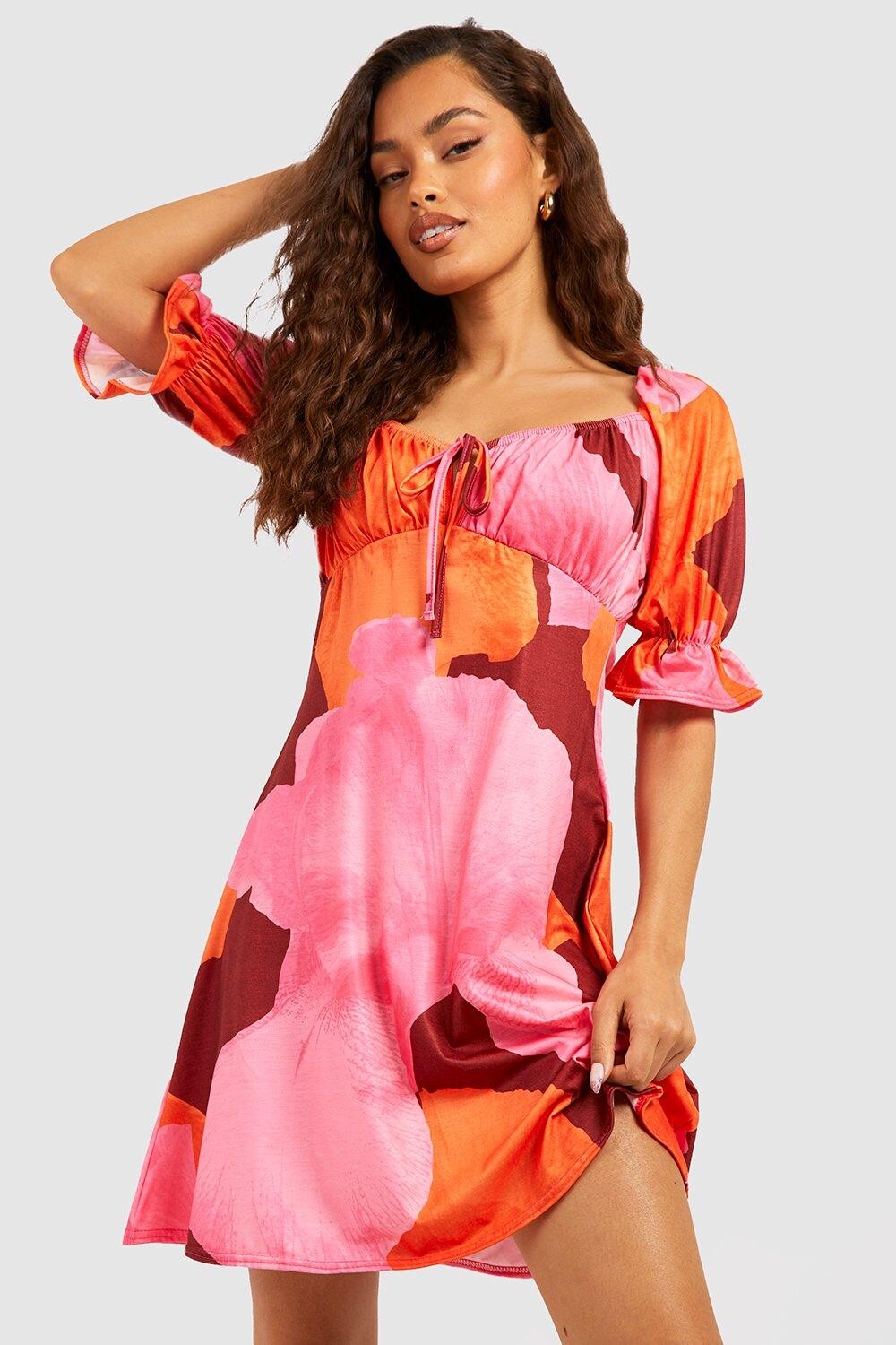 

Сарафан с абстрактным цветочным рукавом Boohoo, розовый