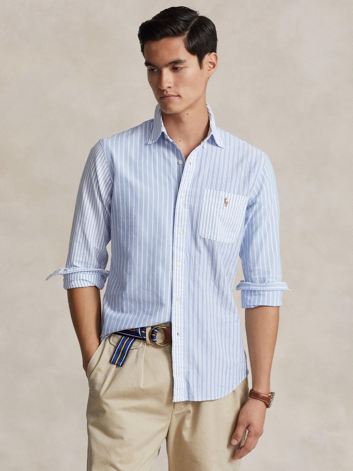 

Полосатая оксфордская рубашка поло индивидуального кроя Ralph Lauren, синий/белый