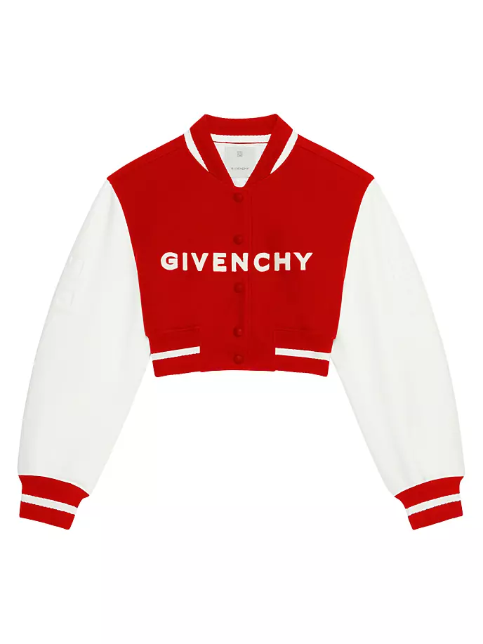 

Укороченная университетская куртка из шерсти и кожи Givenchy, белый