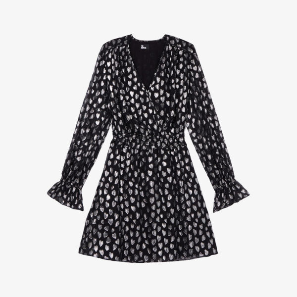 

Тканое платье мини с присборенной талией и сердечками The Kooples, черный