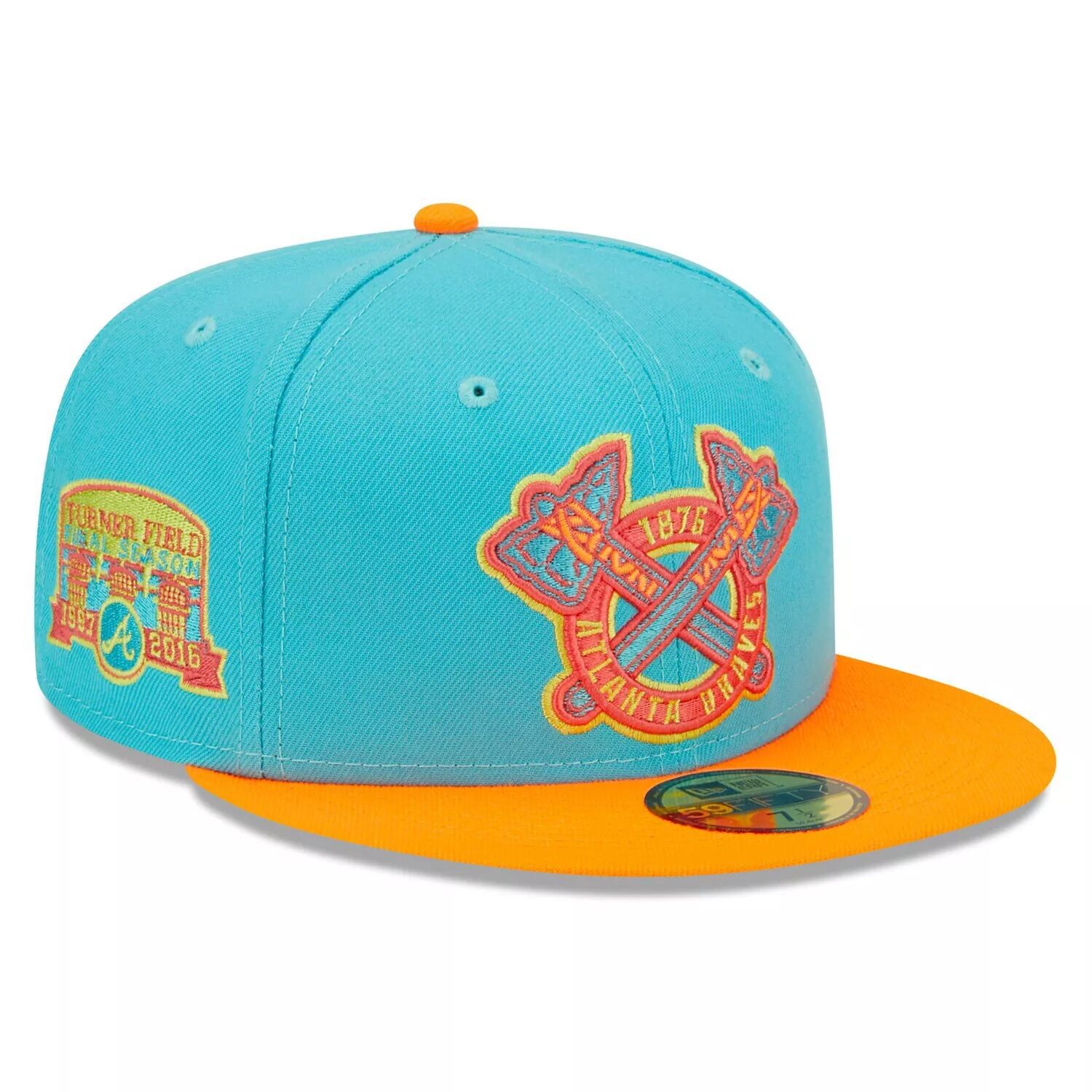 

Мужской хайлайтер New Era синий/оранжевый Atlanta Braves Vice 59FIFTY Облегающая шляпа