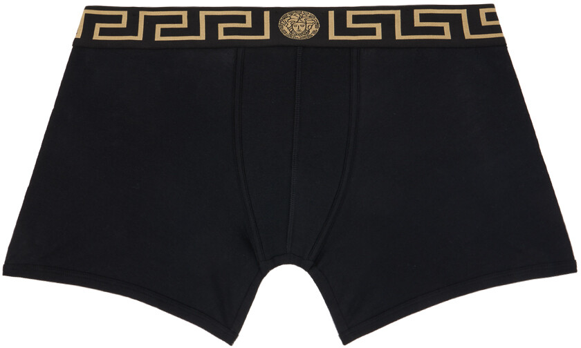 

Черные длинные боксеры с каймой Greca Versace Underwear