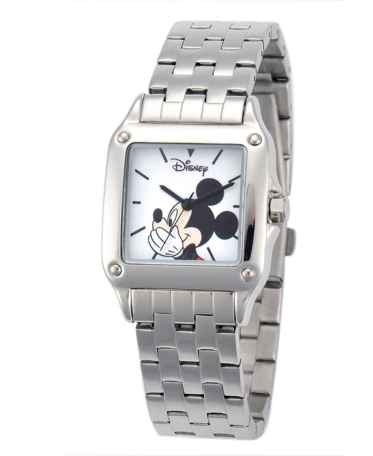 

Женские серебряные квадратные стальные часы Disney Mickey Mouse с Микки Маусом ewatchfactory, серебро