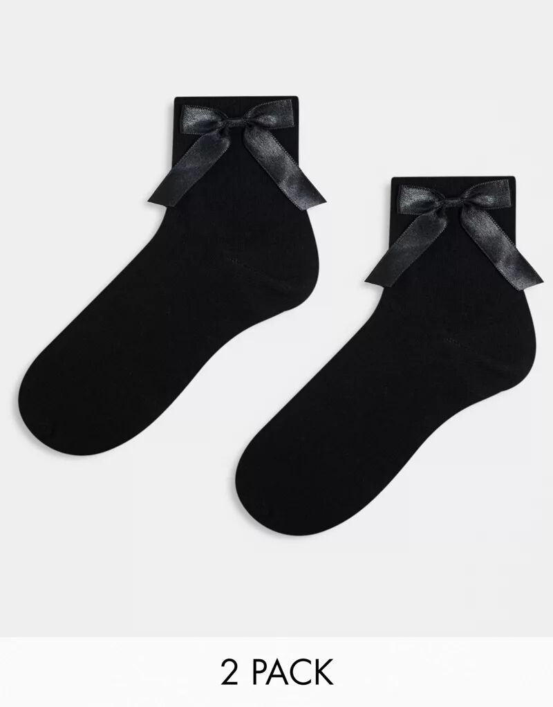 Две пары черных носков с бантом ASOS