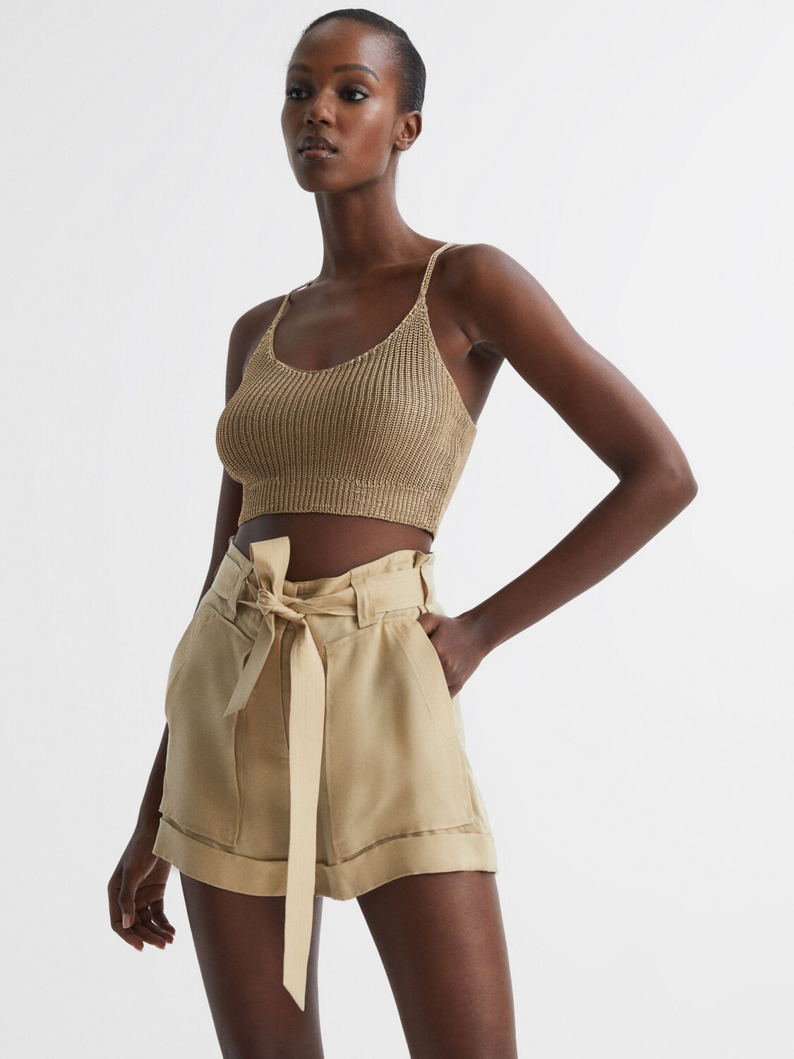 

Вязаный укороченный топ Reiss Rhianna, золотой