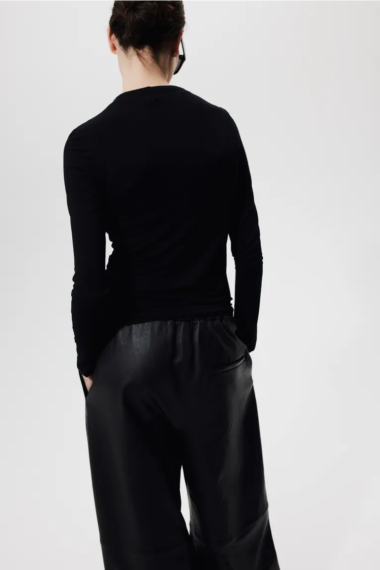 Блузка из джерси H&M, черный блузка с воротником стойкой длинными рукавами с принтом l бежевый
