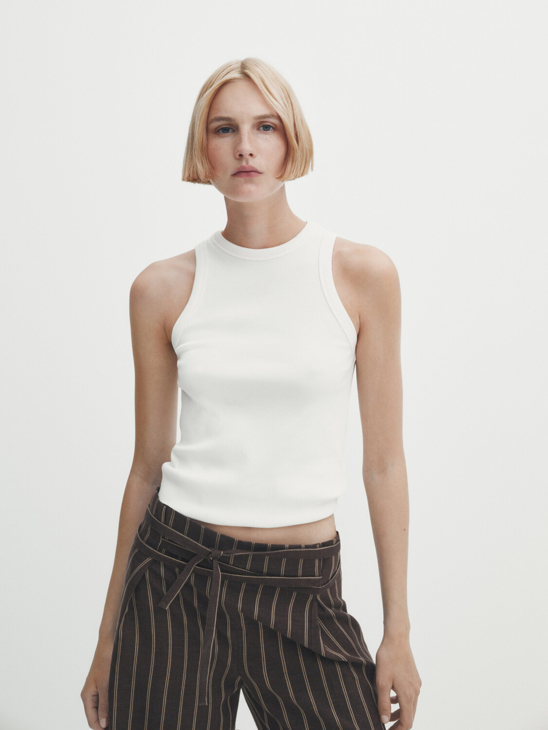 

Льняные брюки в полоску с завязками Massimo Dutti, коричневый