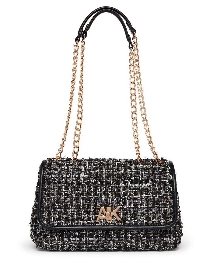 

Твидовая сумка через плечо с клапаном и замком AK Turn Lock Anne Klein, черный