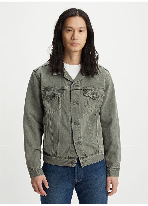 

Зеленая мужская джинсовая куртка Levis, Зеленый
