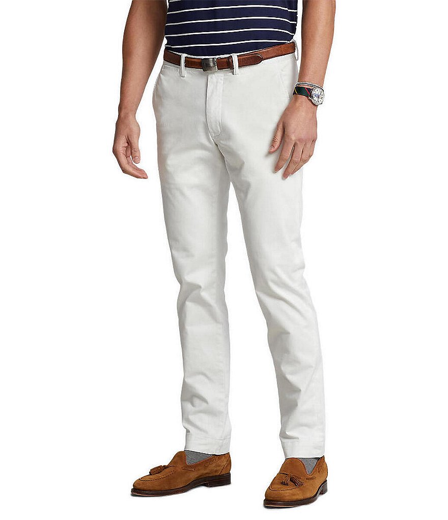 Однотонные эластичные брюки-чинос узкого кроя Polo Ralph Lauren, белый мужские эластичные брюки чинос прямого кроя polo ralph lauren белый
