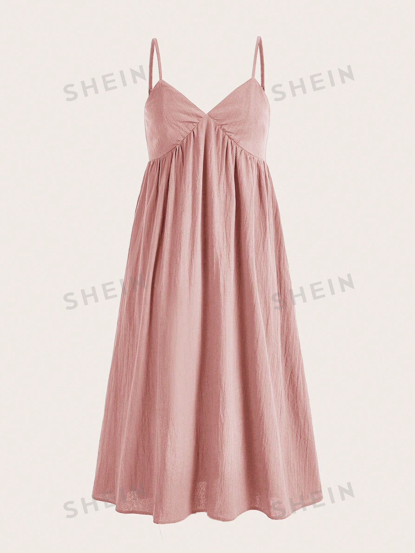 SHEIN EZwear Мятно-зеленое тканое платье макси на тонких бретелях в праздничном стиле, пыльный розовый