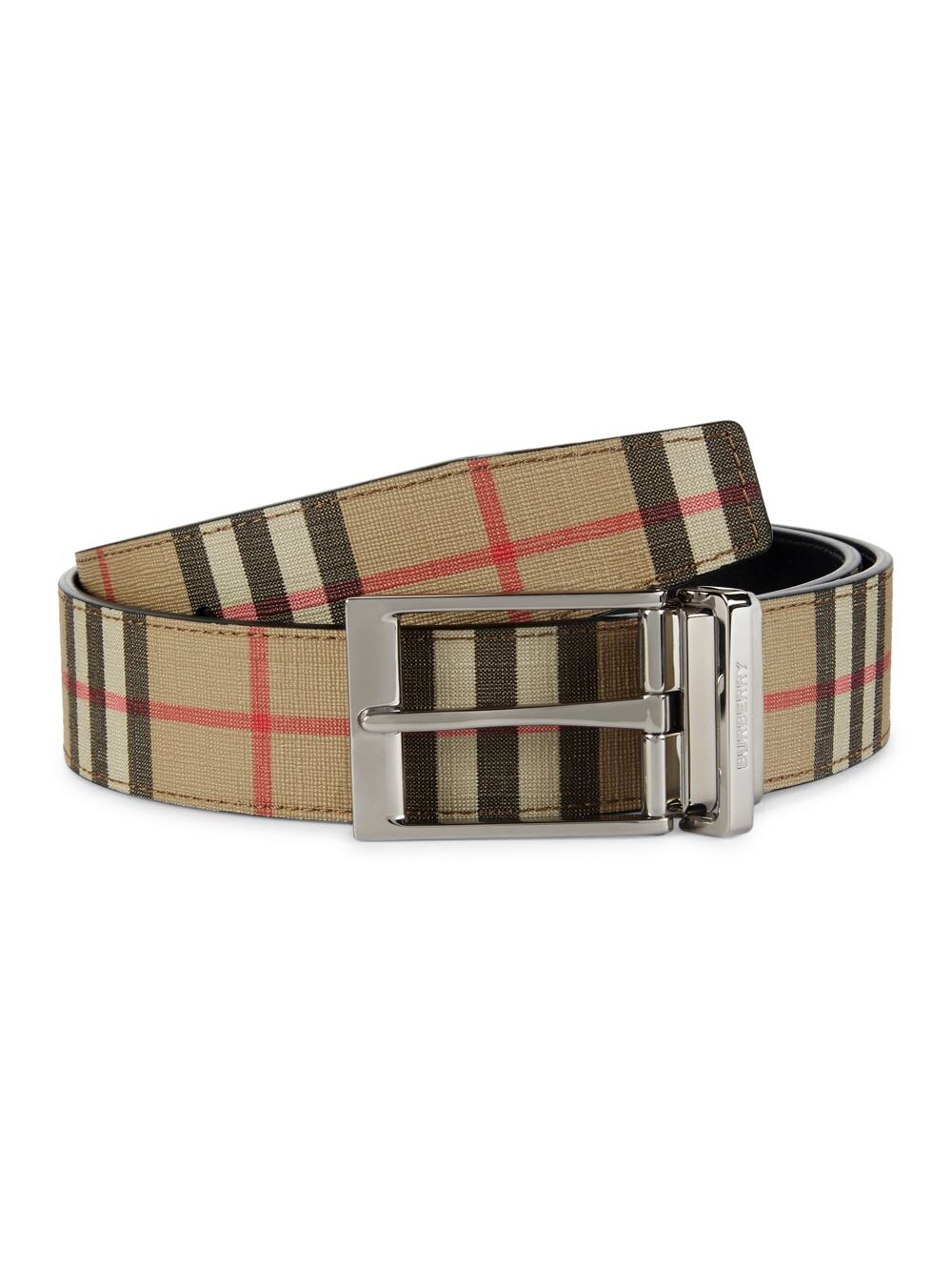 

Двусторонний кожаный ремень в винтажную клетку Louis Burberry, бежевый