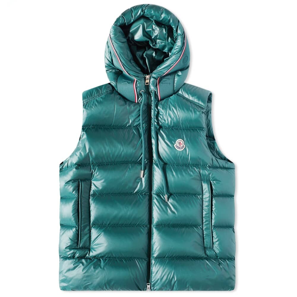 Moncler Luiro Жилет с капюшоном, зеленый цена и фото