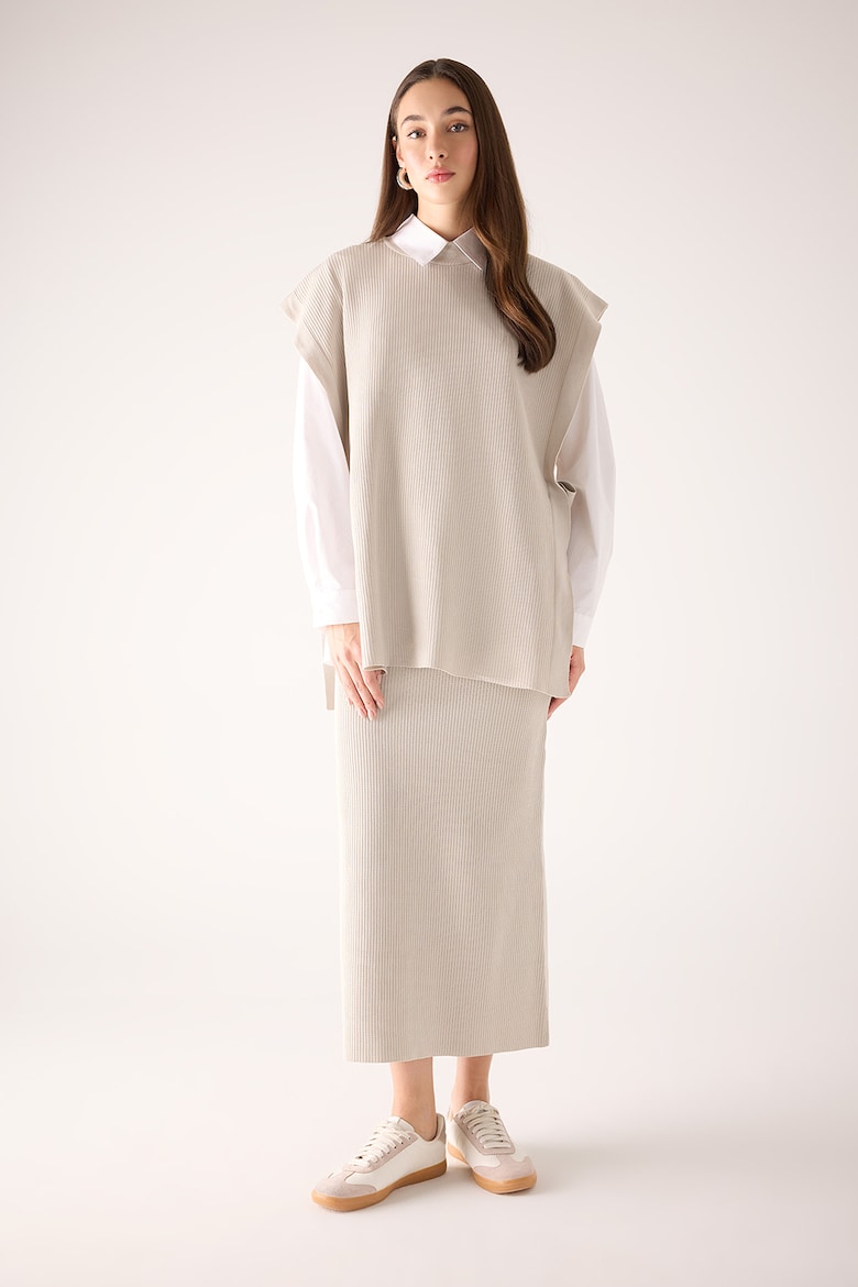 Длинная юбка рельефной вязки Defacto, серый