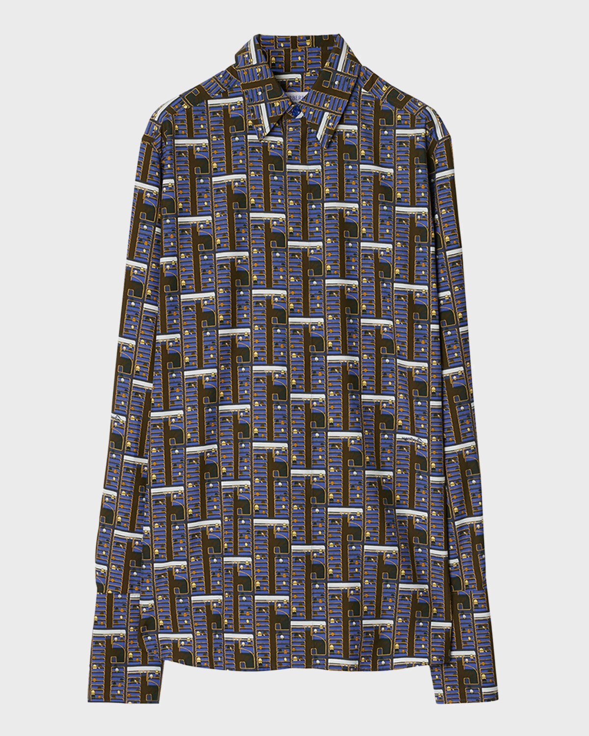 

Шелковая пижамная рубашка с абстрактным принтом Burberry, цвет Knight Ip Pattern