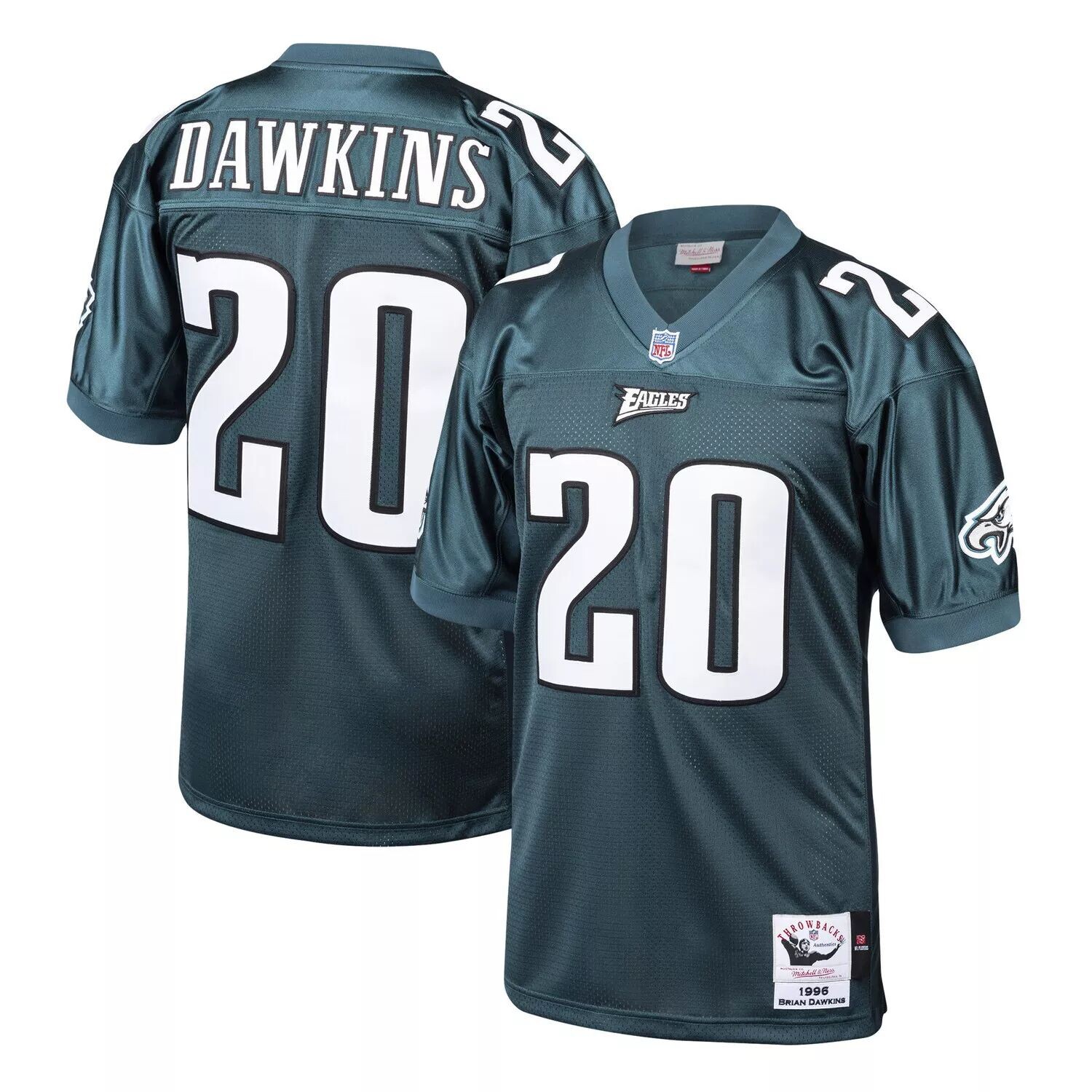 

Мужская майка Mitchell & Ness Brian Dawkins Midnight Green Philadelphia Eagles 1996 Authentic Throwback игрока в отставке