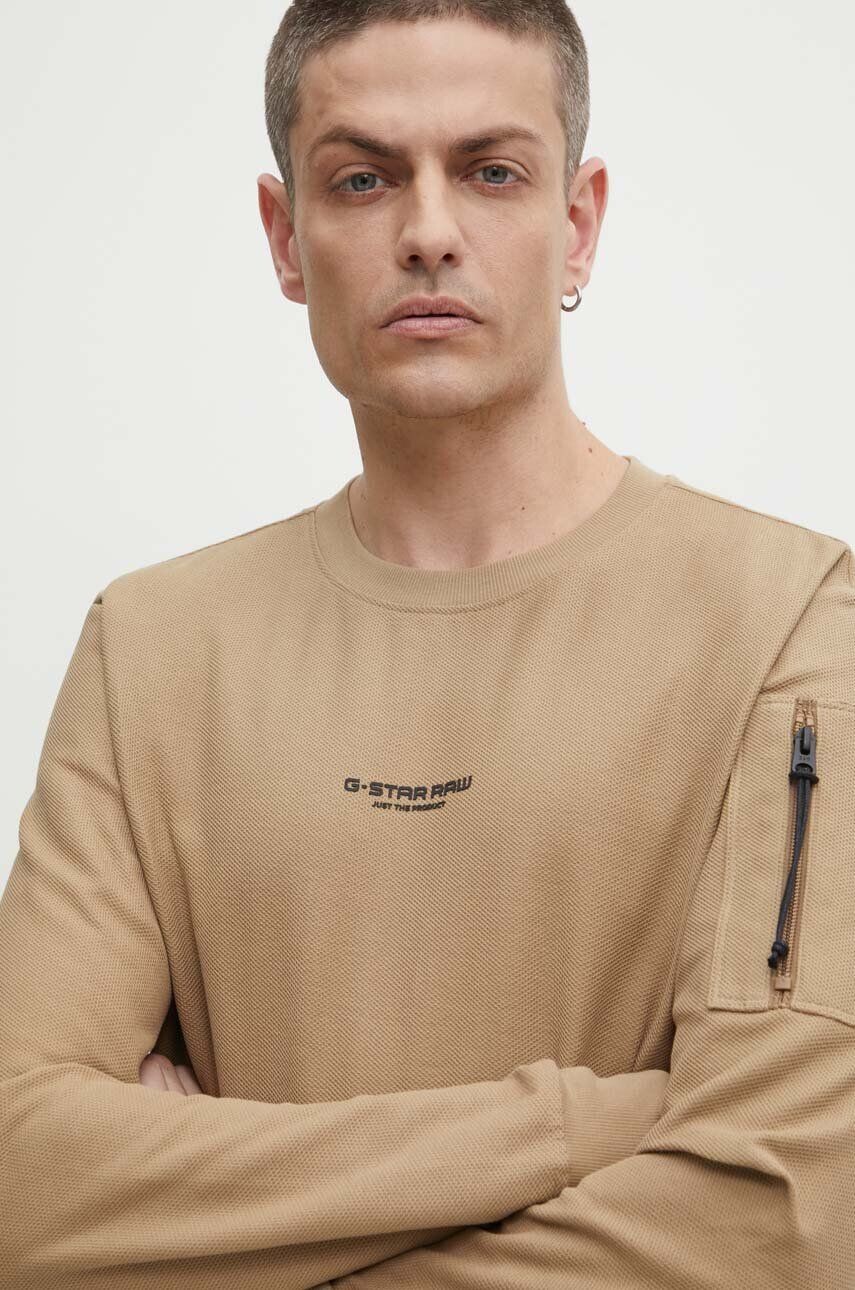 

G-Star Raw хлопковый топ с длинными рукавами, бежевый