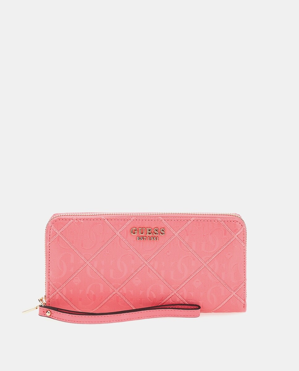 

Большой красный кошелек на молнии и дополнительной ручке Guess, красный
