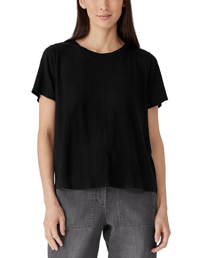 

Льняная футболка с круглым вырезом Eileen Fisher, черный