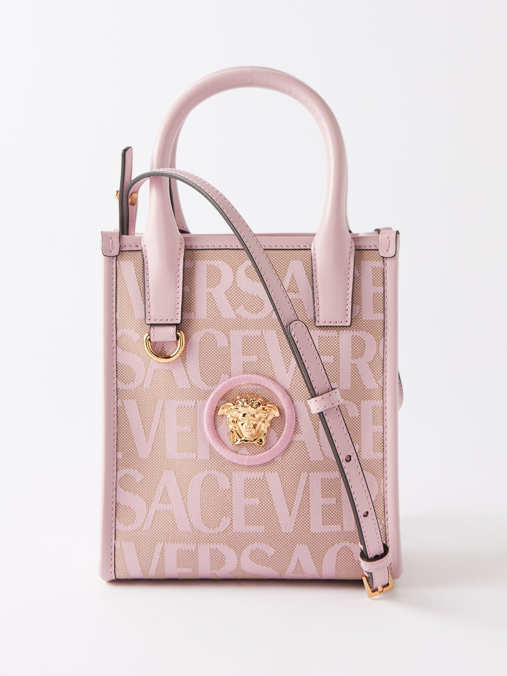 

Сумка через плечо из жаккардовой ткани с логотипом Versace, розовый