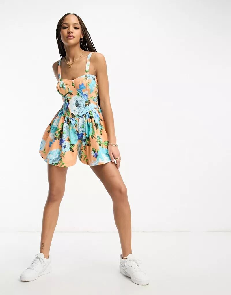 

Саржевый комбинезон с цветочным принтом ASOS
