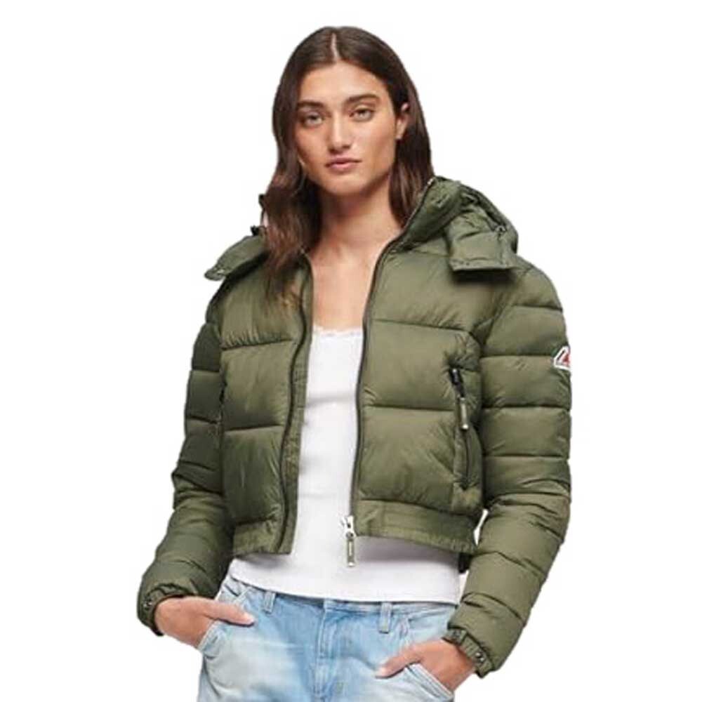 Пуховик Superdry Crop Fuji, зеленый пуховик superdry размер 14 зеленый