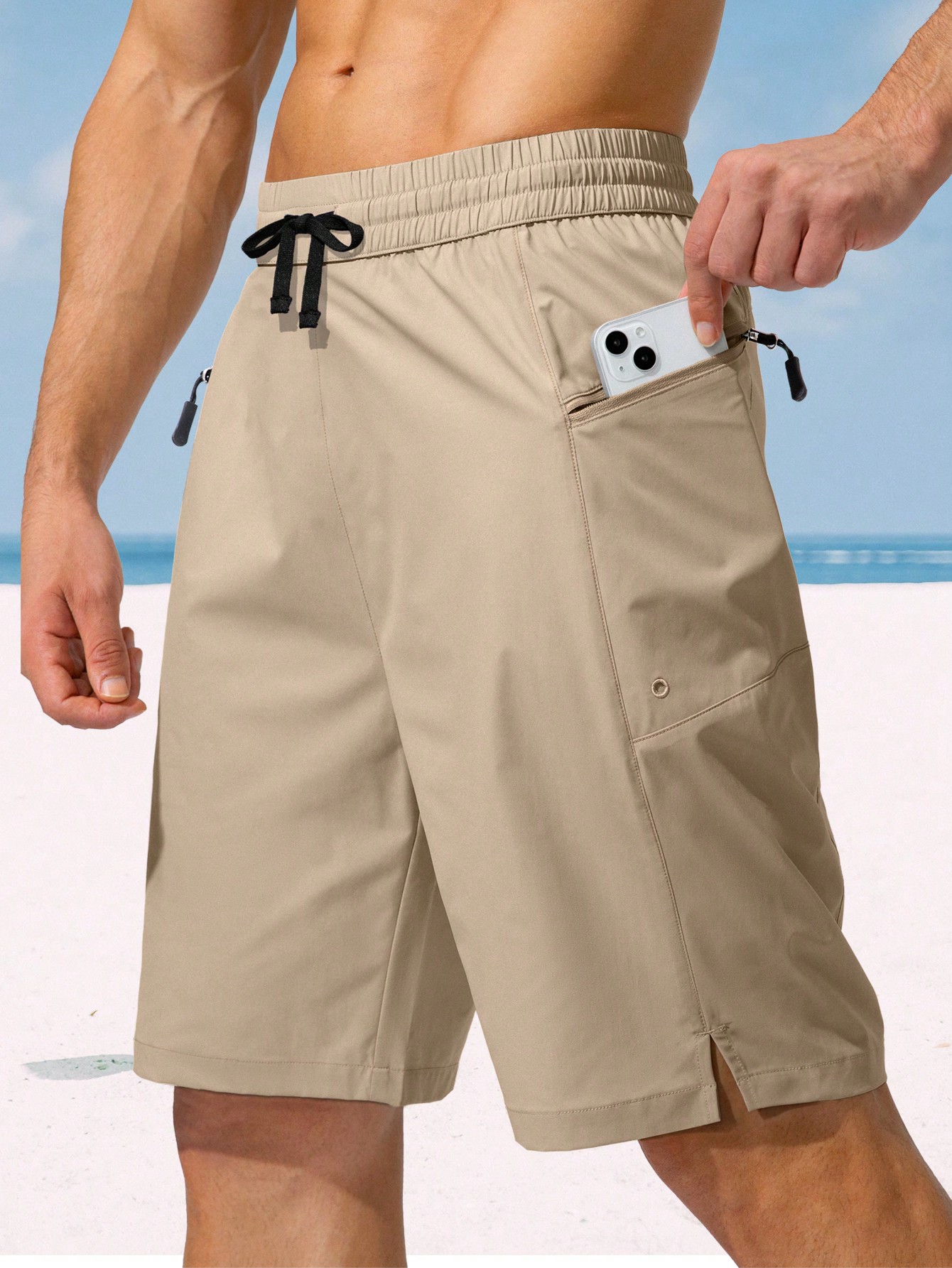 G Gradual Мужские плавки G Gradual Быстросохнущие шорты с карманами на молнии Пляжные шорты Купальные костюмы для мужчин - без сетчатой ​​подкладки, хаки