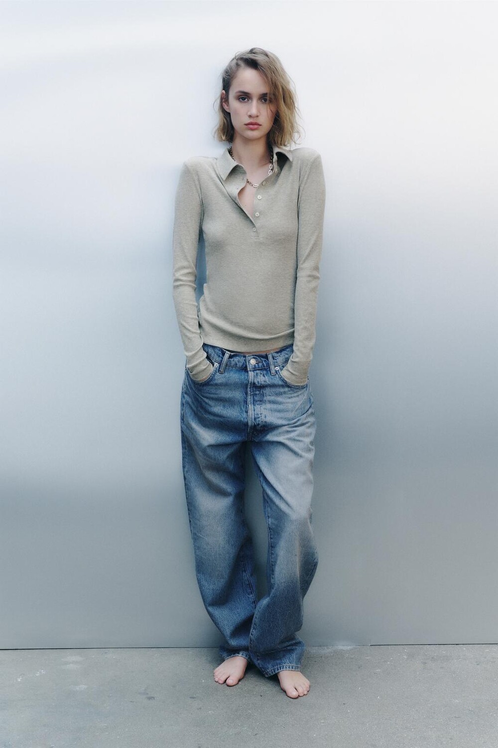 

Футболка поло с металлическим воротником ZARA, золотой, Желтый