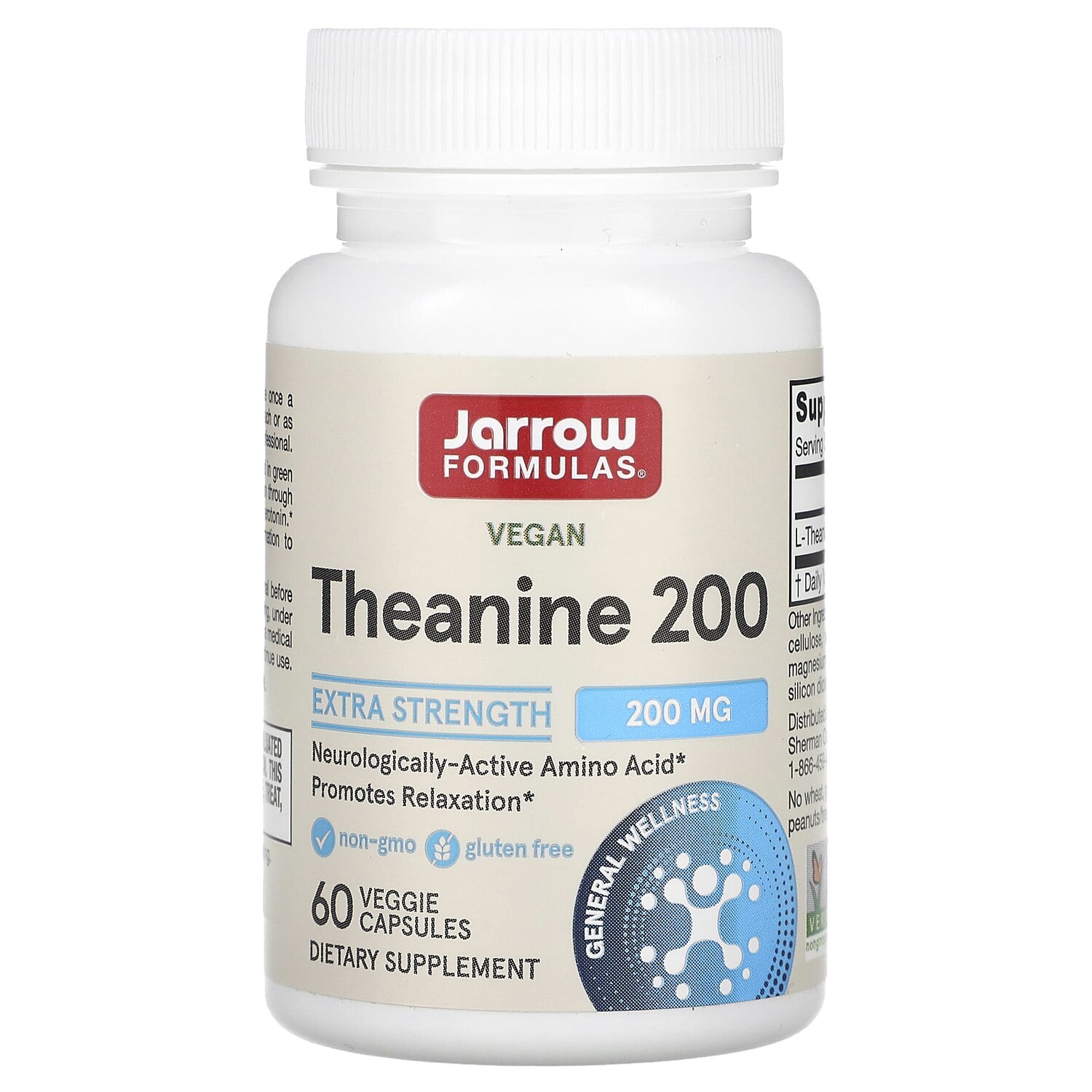 

Теанин 200, 200 мг, 60 вегетарианских капсул, Jarrow Formulas