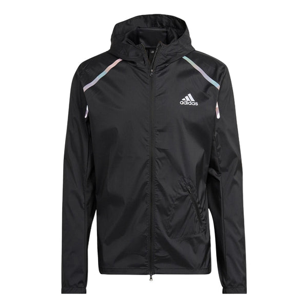 Куртка Men's adidas Solid Color Logo Printing Sports Hooded Long Sleeves Jacket Black, черный