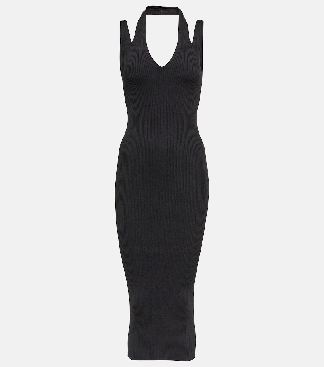 

Платье миди в рубчик с вырезом халтер ALAÏA, черный