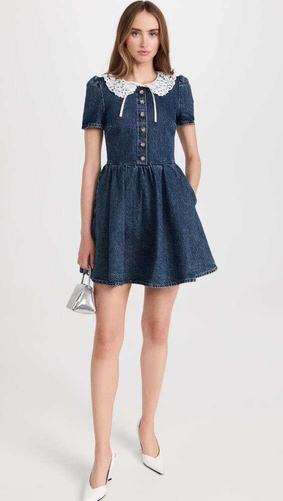 

Платье мини Self Portrait Lace Collar Denim, синий