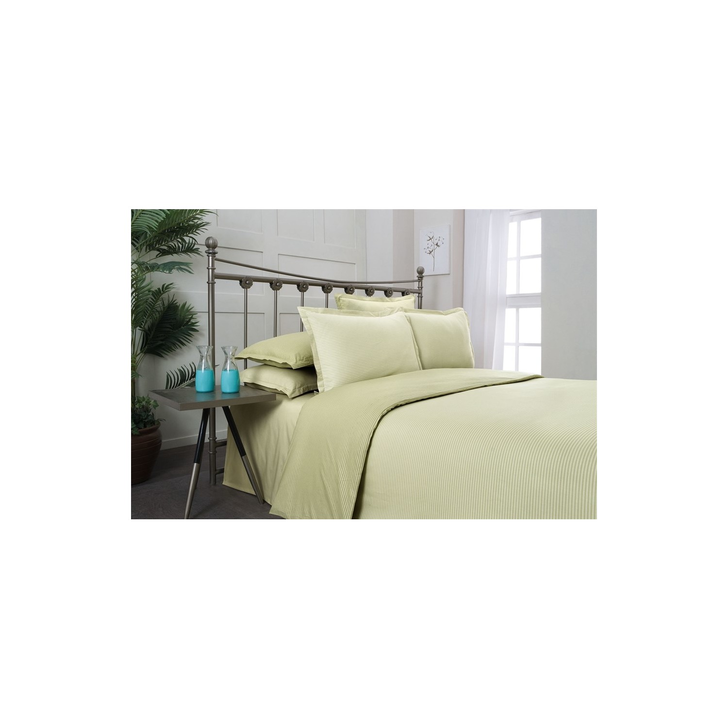 Sarev Комплект постельного белья из однотонного поплина в полоску King Size V8 nores mint yeşili cilt terlik