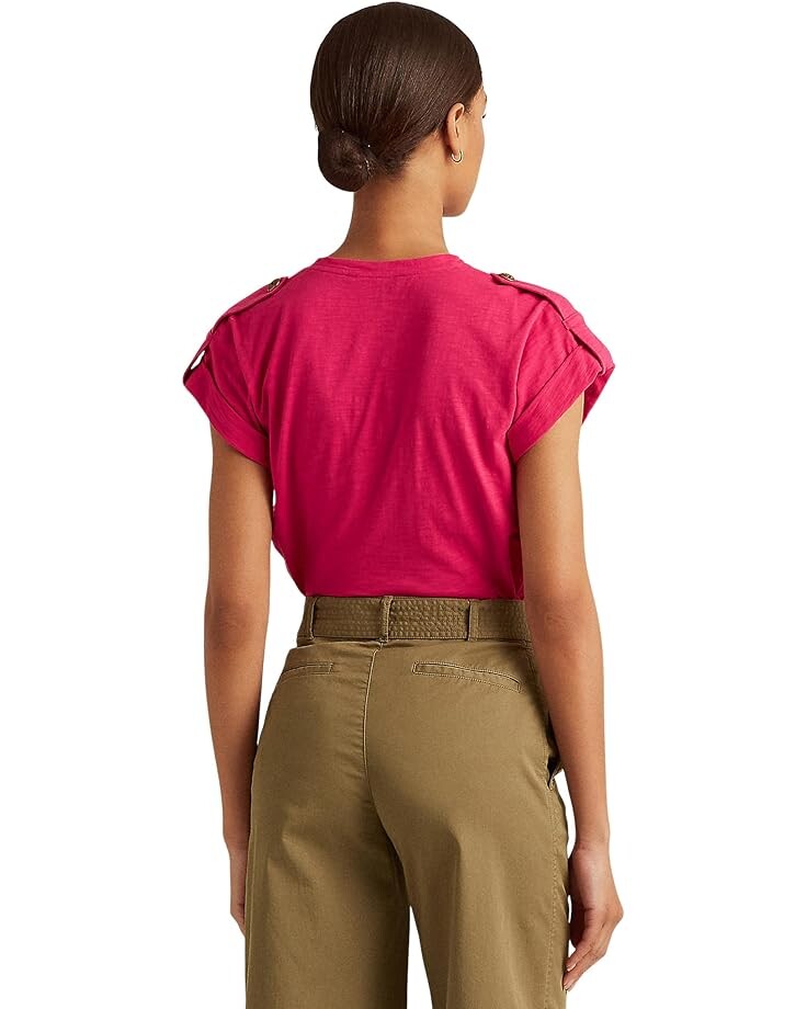 

Футболка LAUREN Ralph Lauren Slub Jersey Roll-Tab-Sleeve Tee, цвет Sport Pink