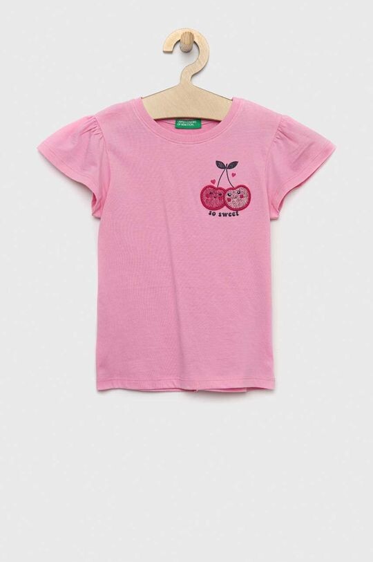 

Детская хлопковая футболка United Colors of Benetton, розовый