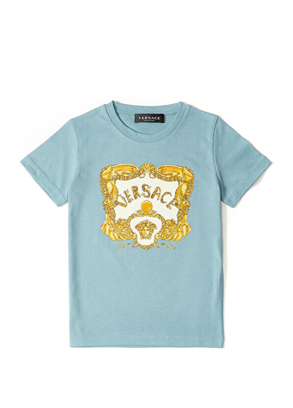 

Бирюзовая футболка для мальчика с узором в стиле барокко Versace