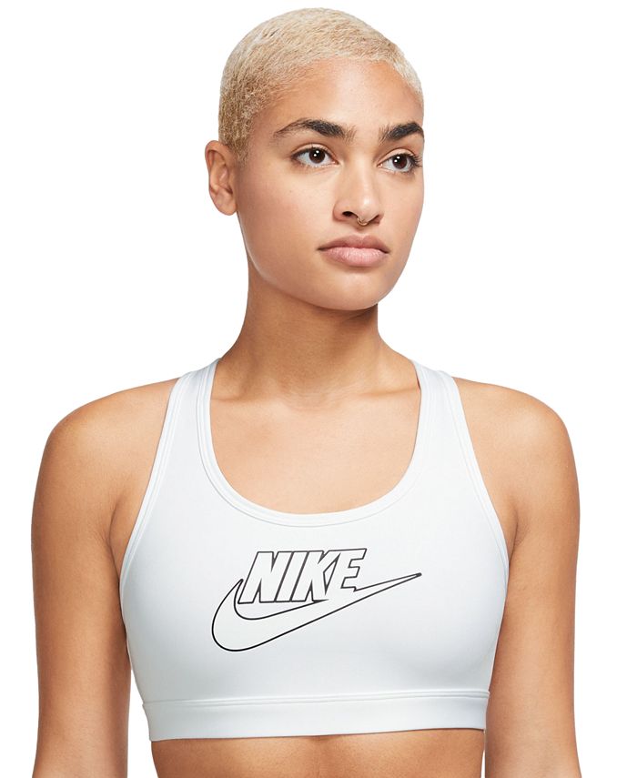 цена Женский спортивный бюстгальтер с мягкой подкладкой средней поддержки и логотипом Swoosh Nike, белый