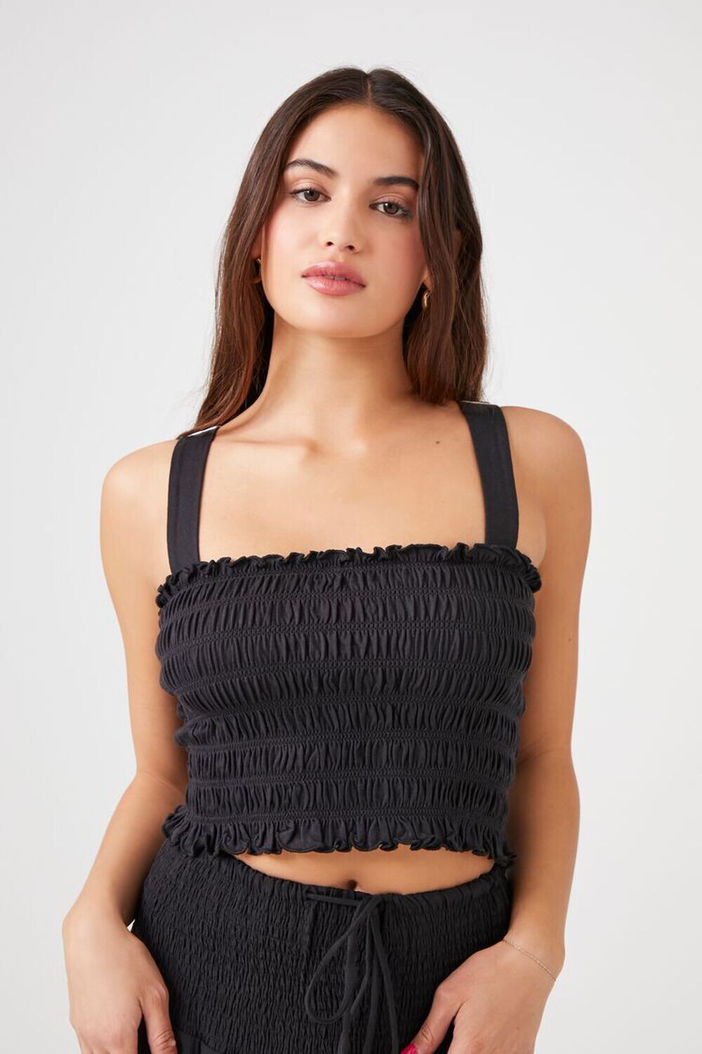 

Укороченный топ из хлопка со сборками Forever 21, черный