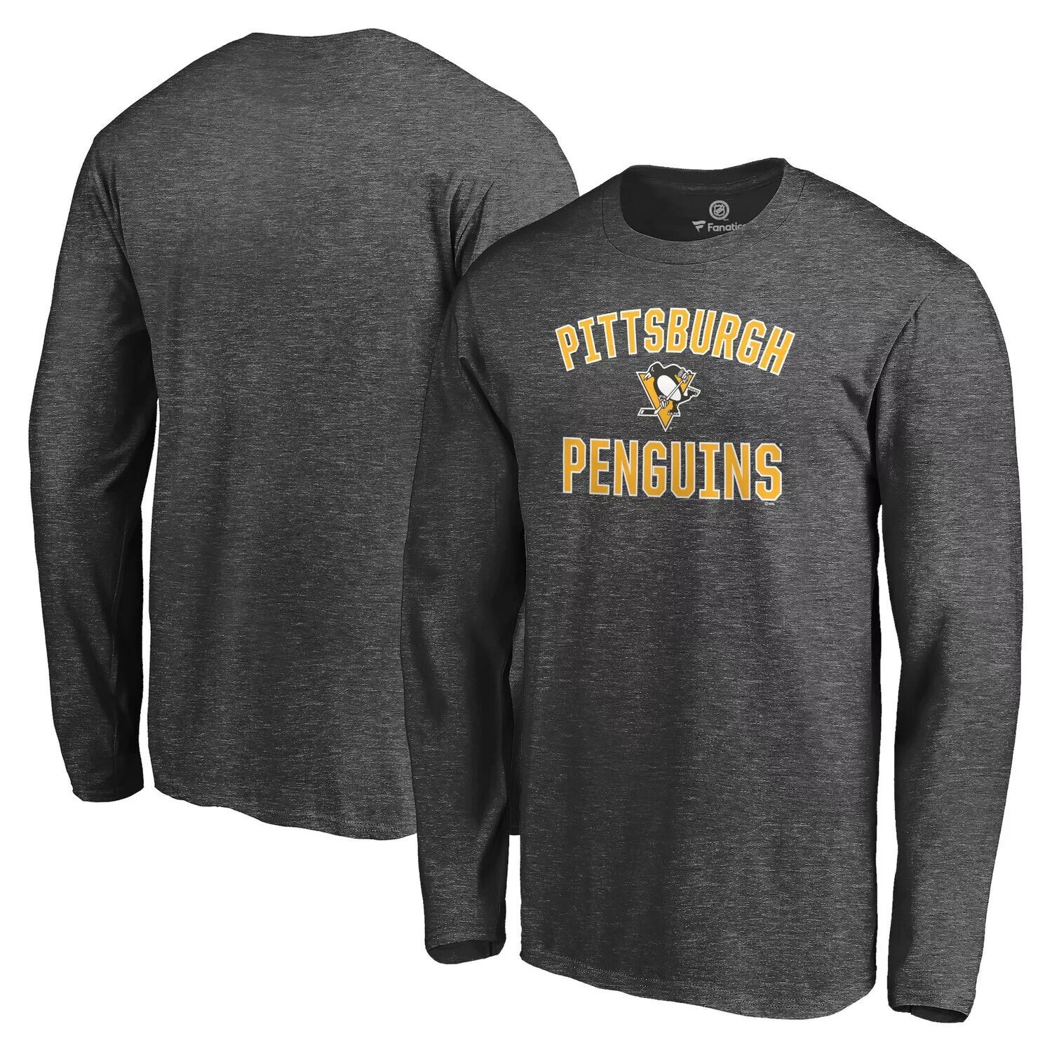 

Мужская фирменная футболка с древесно-угольным рисунком Pittsburgh Penguins Big & Tall Victory Arch с длинными рукавами Fanatics
