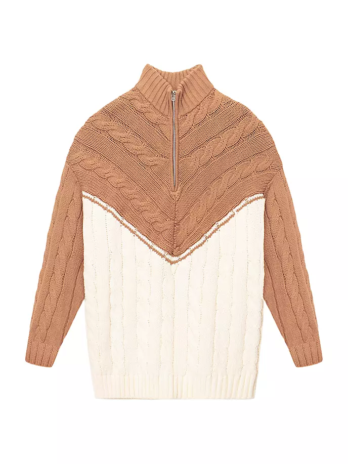 

Свитер косой вязки Hampton с цветными блоками Staud, цвет camel ivory